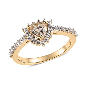 AAA Turkizite and White Zircon Sunburst Ring in Vermeil Yellow Gold Over Sterling Silver (Size 7.0) 0.90 ctw