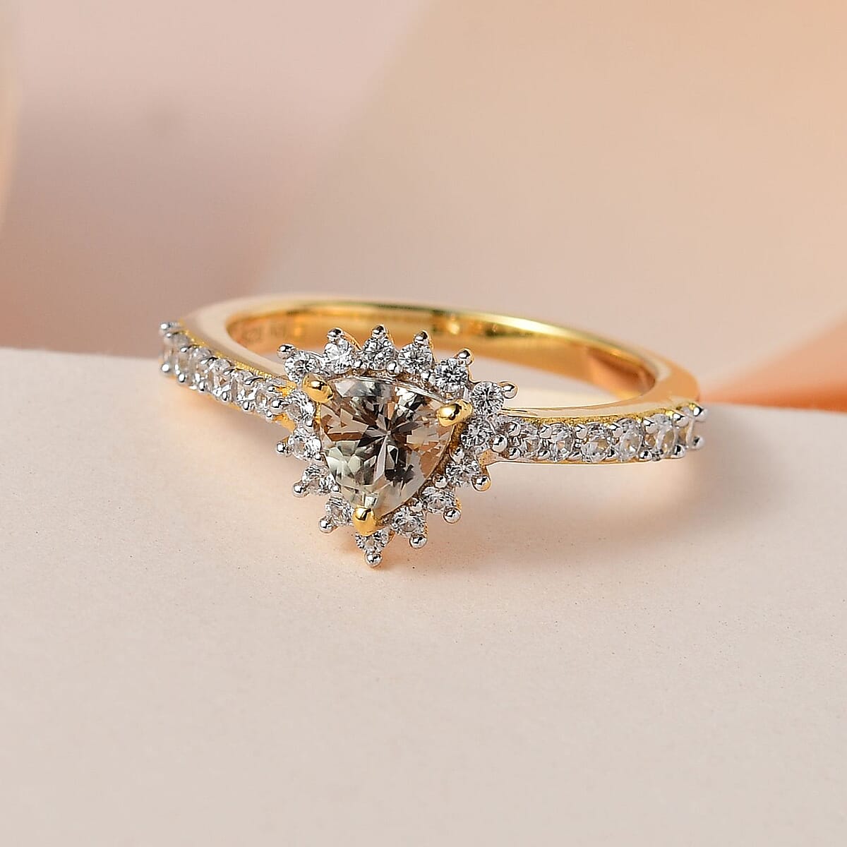 AAA Turkizite and White Zircon Sunburst Ring in Vermeil Yellow Gold Over Sterling Silver (Size 7.0) 0.90 ctw image number 1