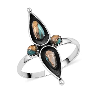 Santa Fe Style Spiny Turquoise Ring in Sterling Silver (Size 10.0) 1.25 ctw