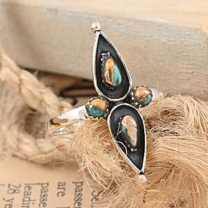 Santa Fe Style Spiny Turquoise Ring in Sterling Silver (Size 10.0) 1.25 ctw