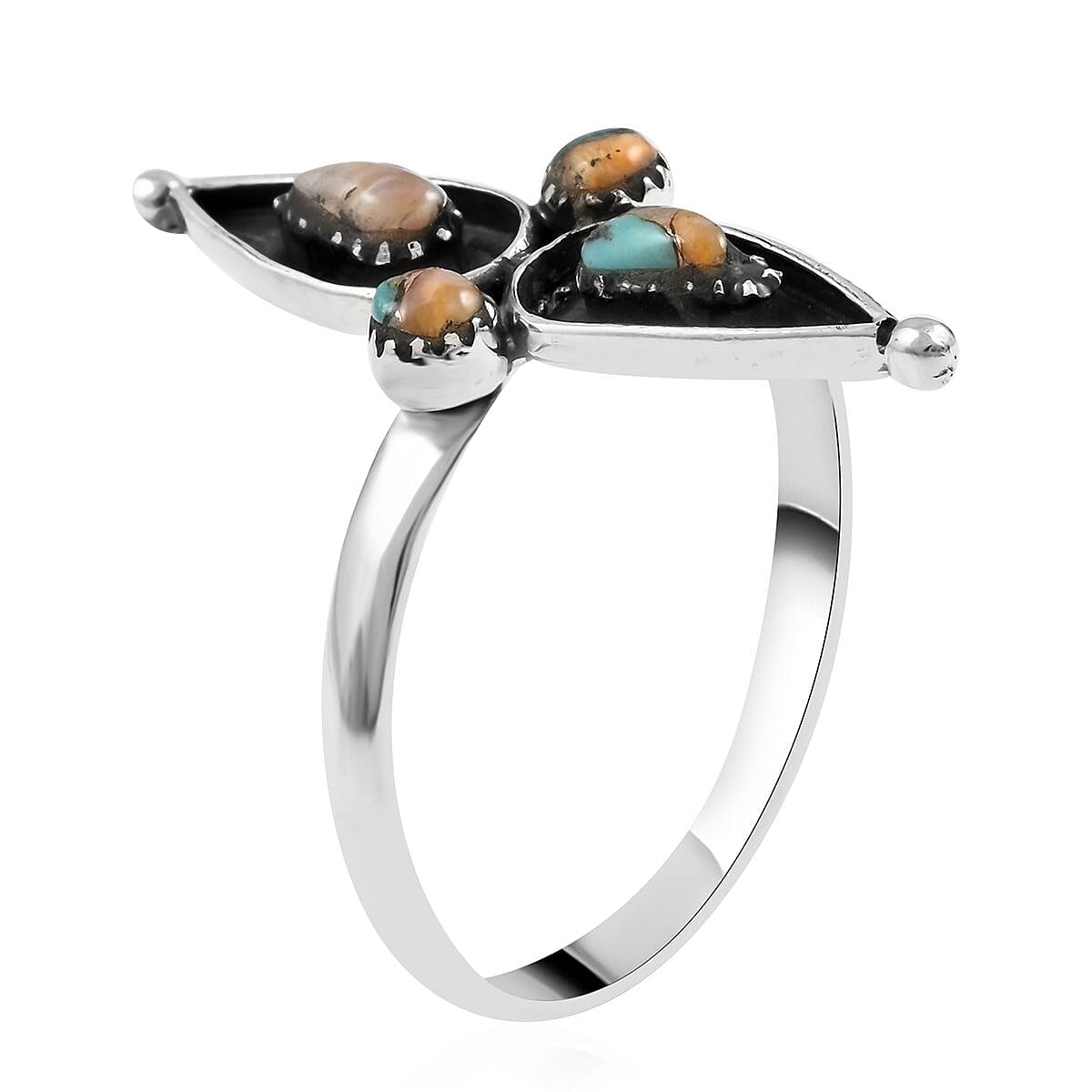 Santa Fe Style Spiny Turquoise Ring in Sterling Silver (Size 10.0) 1.25 ctw image number 3