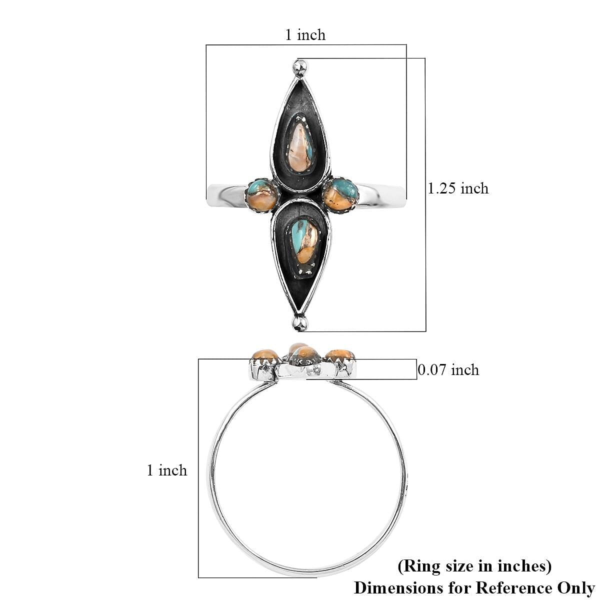 Santa Fe Style Spiny Turquoise Ring in Sterling Silver (Size 10.0) 1.25 ctw image number 4