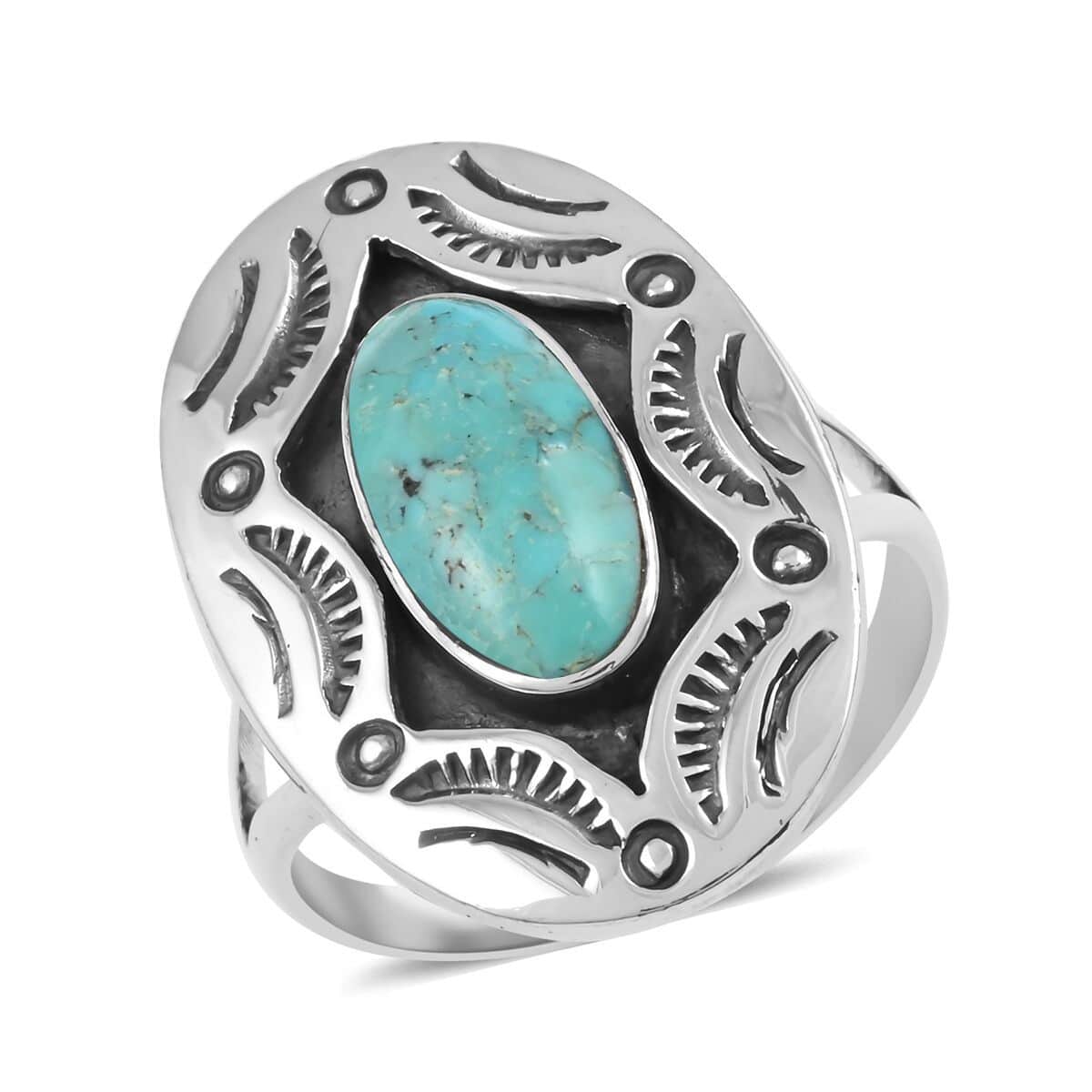 Santa Fe Style Kingman Turquoise Ring in Sterling Silver 1.50 ctw image number 0