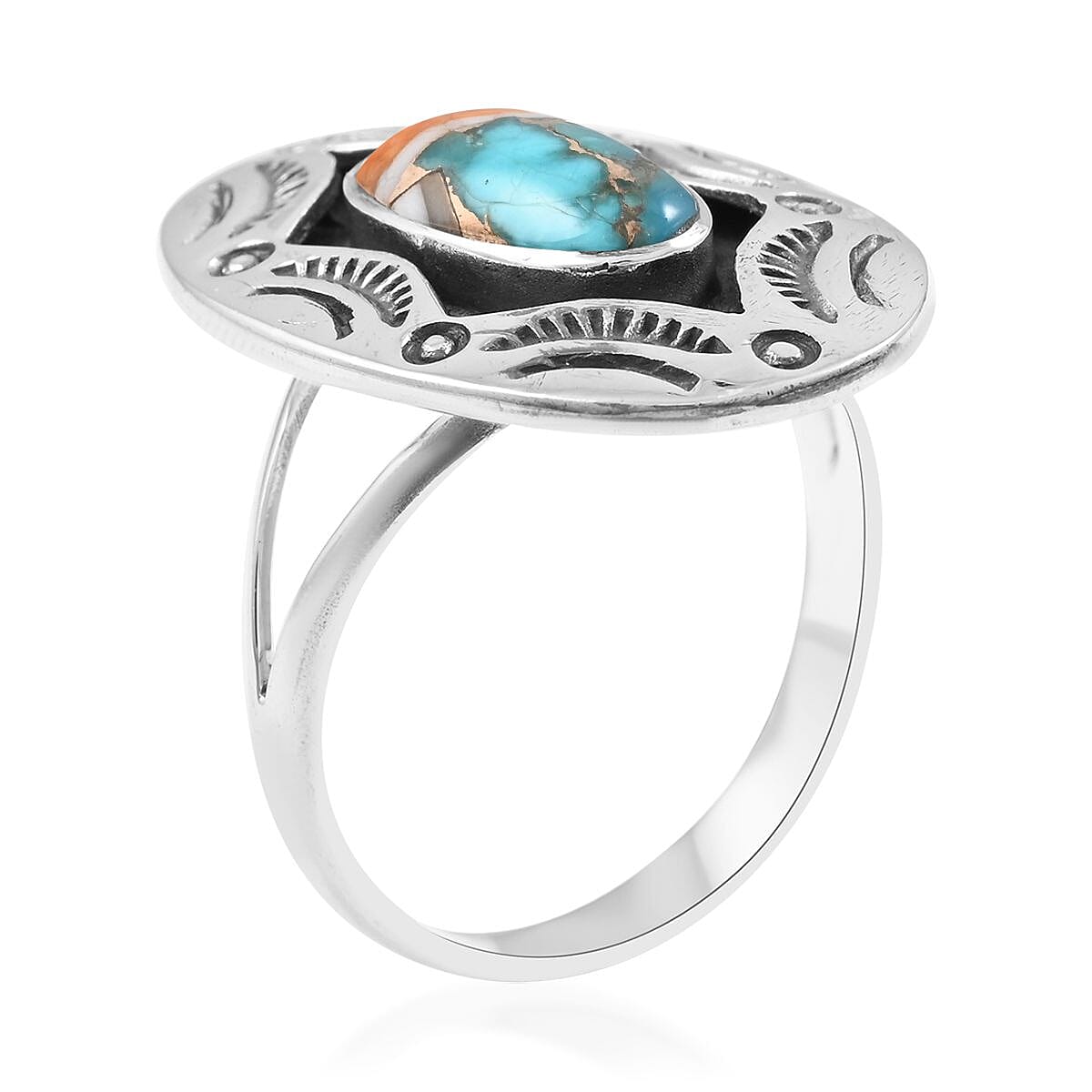 Santa Fe Style Spiny Turquoise Ring in Sterling Silver (Size 9.0) 1.50 ctw image number 3