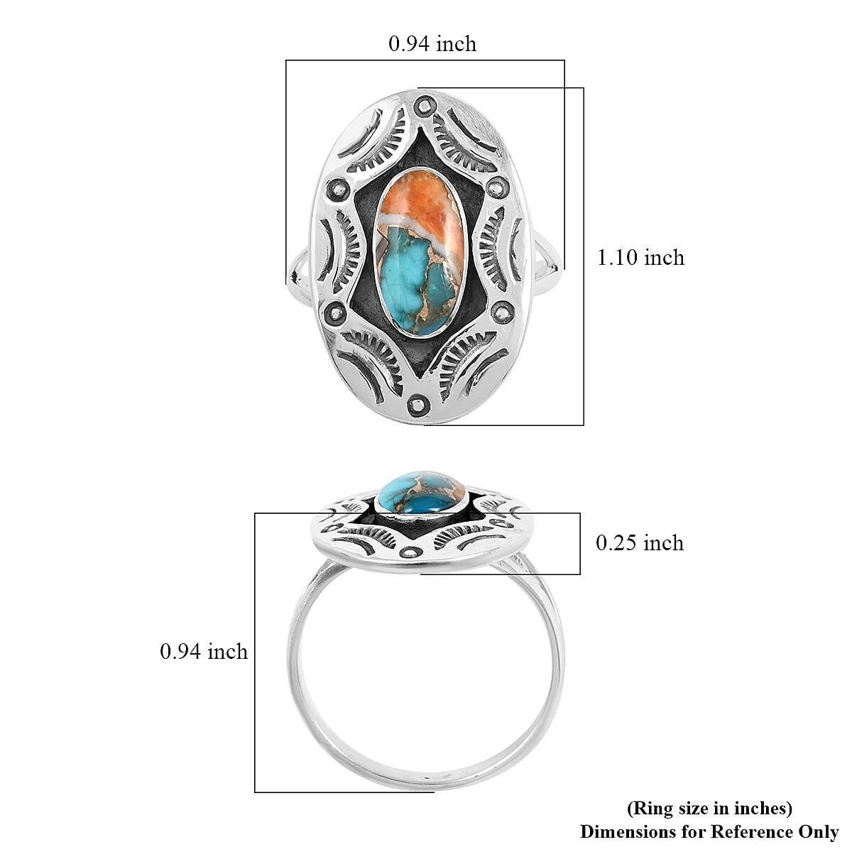 Santa Fe Style Spiny Turquoise Ring in Sterling Silver (Size 9.0) 1.50 ctw image number 4