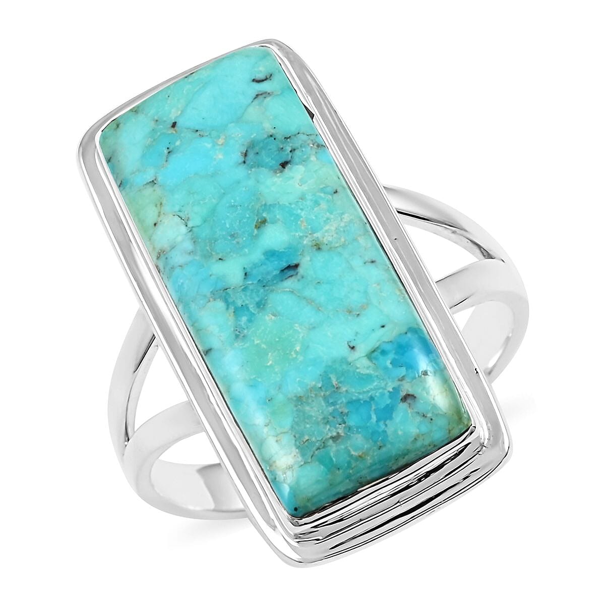 Santa Fe Style Kingman Turquoise Ring in Sterling Silver (Size 10.0) 7.50 ctw
