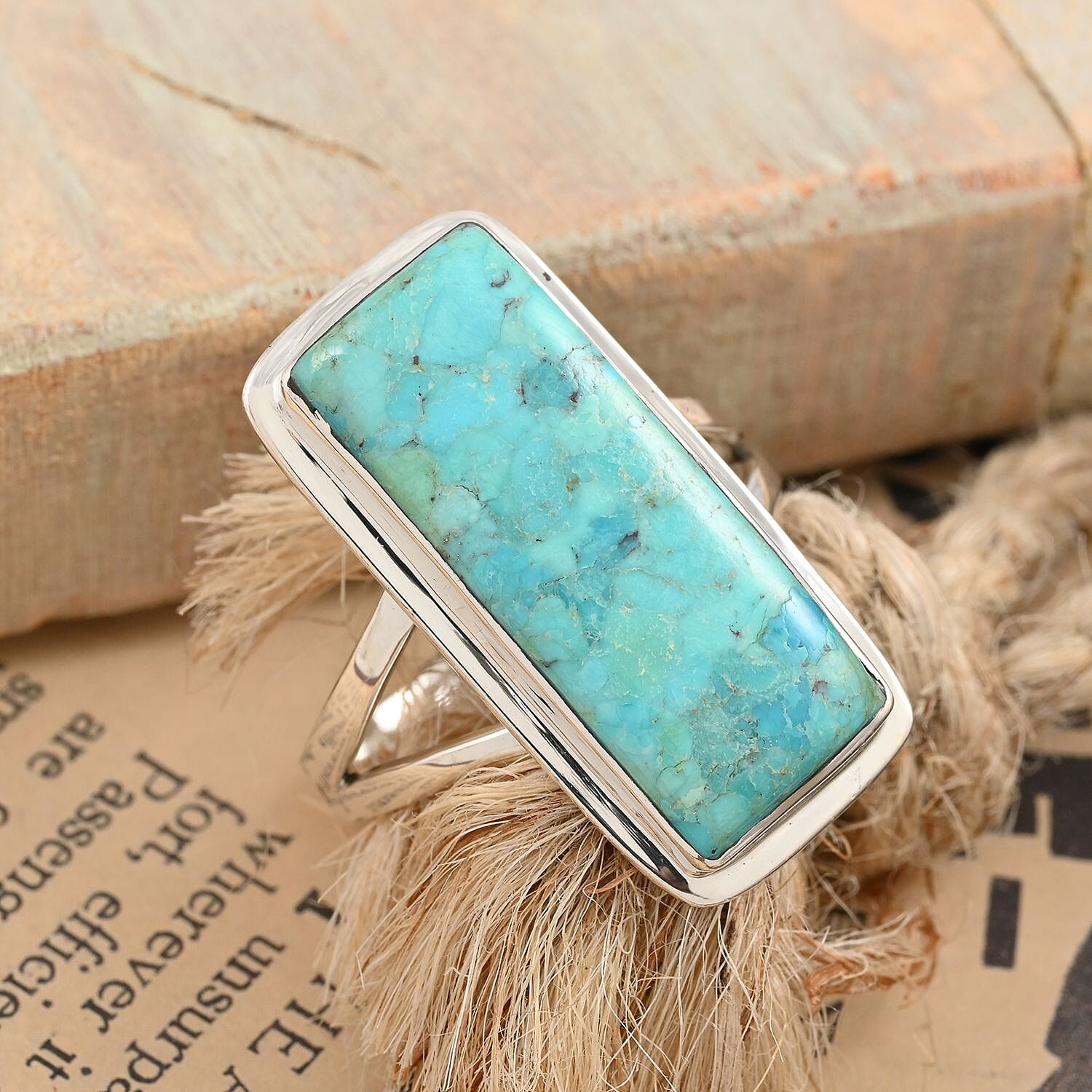 Santa Fe Style Kingman Turquoise Ring in Sterling Silver (Size 10.0) 7.50 ctw