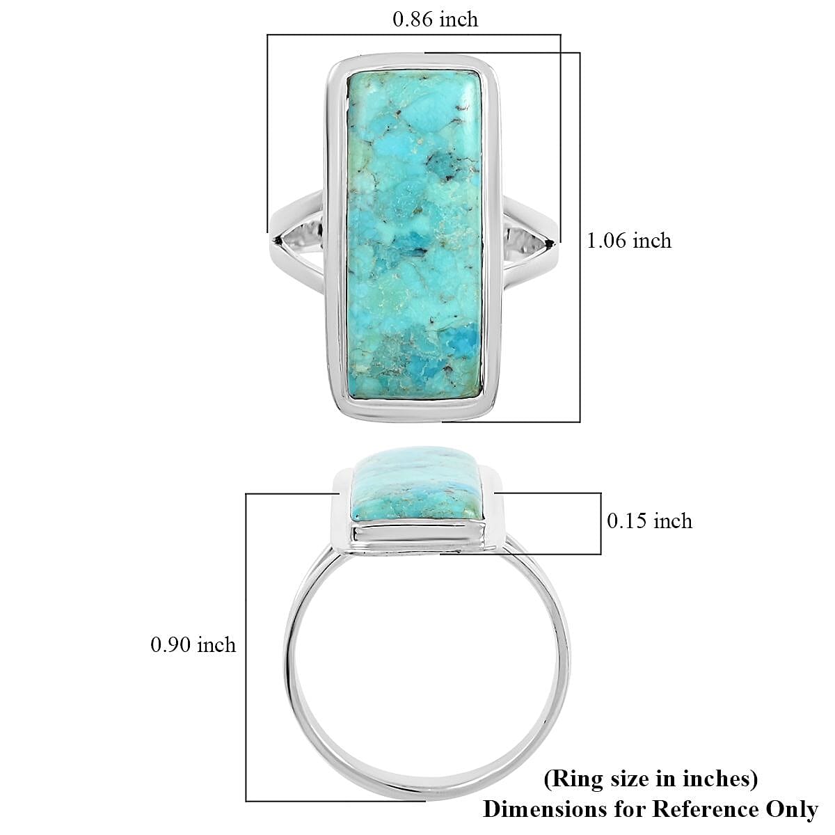 Santa Fe Style Kingman Turquoise Ring in Sterling Silver (Size 10.0) 7.50 ctw