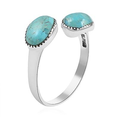 Santa Fe Style Kingman Turquoise Ring in Sterling Silver (Size 10.0) 2.00 ctw