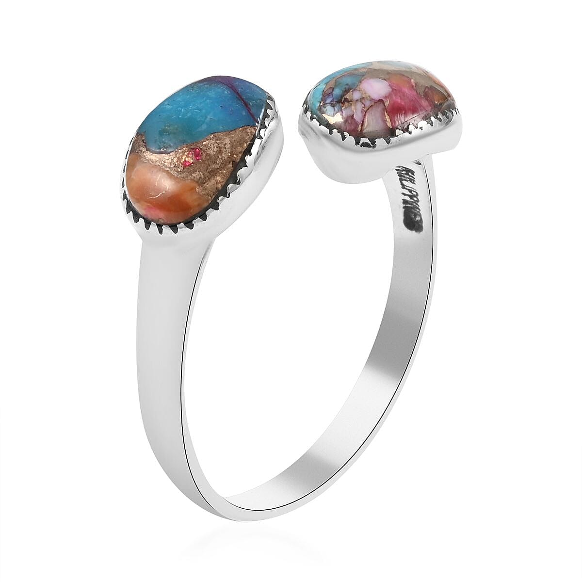 Santa Fe Style Rainbow Turquoise Ring in Sterling Silver (Size 6.0) 2.00 ctw image number 3