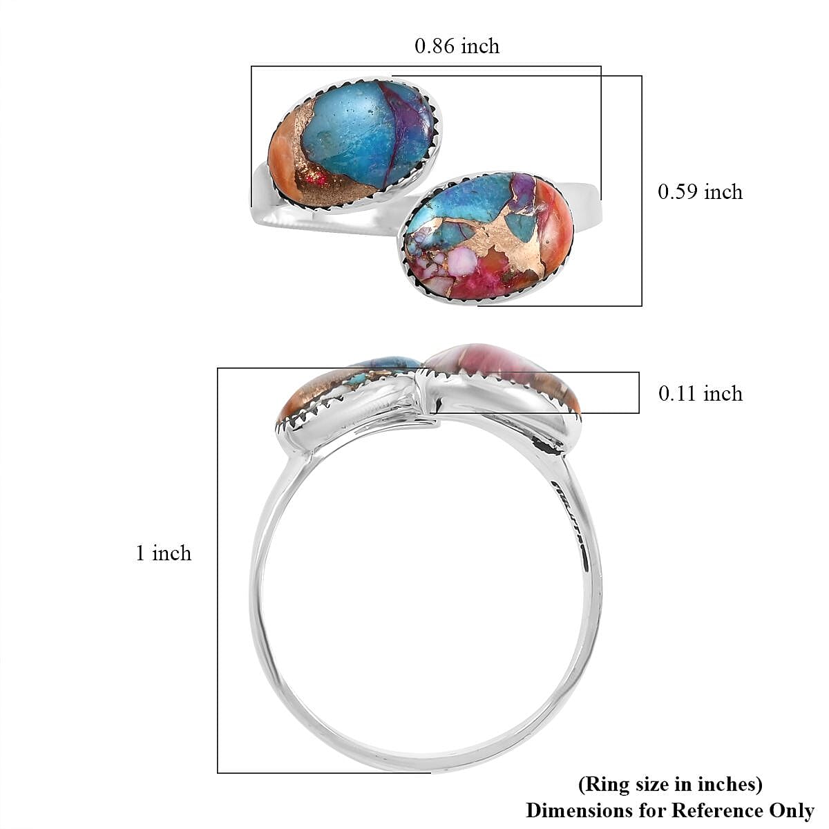 Santa Fe Style Rainbow Turquoise Ring in Sterling Silver (Size 6.0) 2.00 ctw image number 4