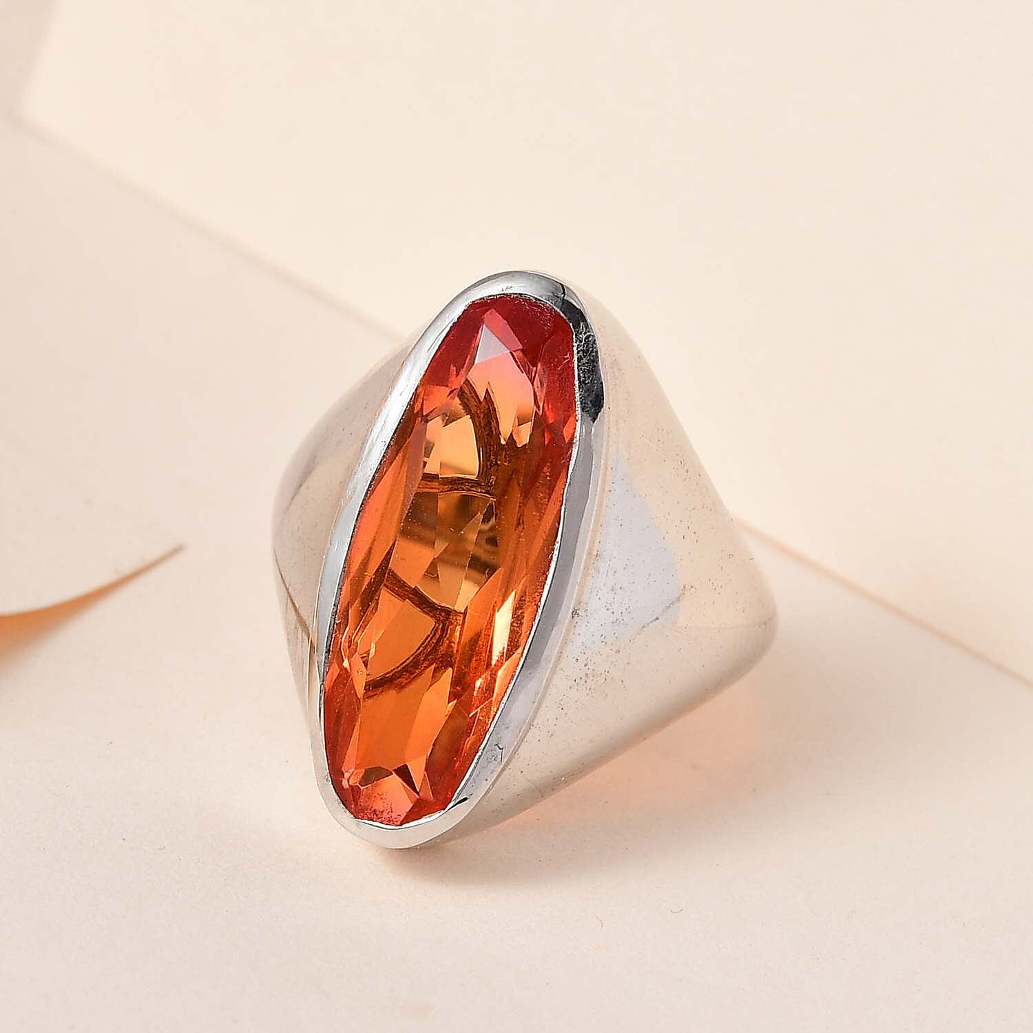 Padparadscha Quartz (Triplet) 8.00 ctw Ring in Platinum Over Sterling Silver (Size 6.5)