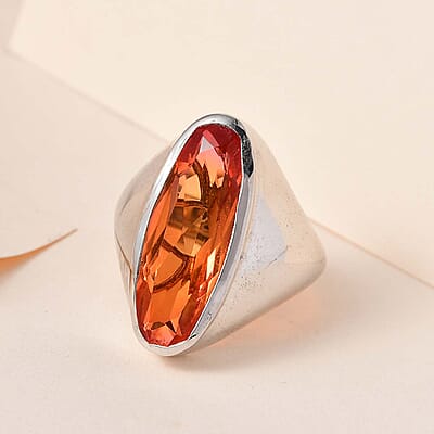 Padparadscha Quartz (Triplet) 8.00 ctw Ring in Platinum Over Sterling Silver (Size 6.5)