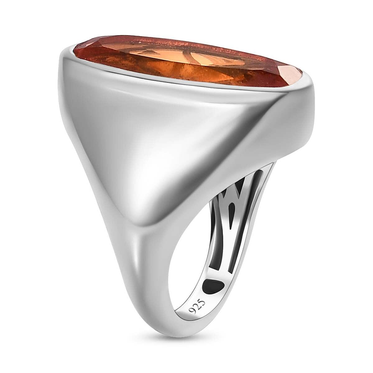 Padparadscha Quartz (Triplet) 8.00 ctw Ring in Platinum Over Sterling Silver (Size 6.5)