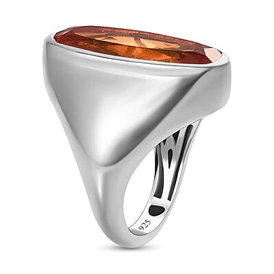 Padparadscha Quartz (Triplet) 8.00 ctw Ring in Platinum Over Sterling Silver (Size 6.5)