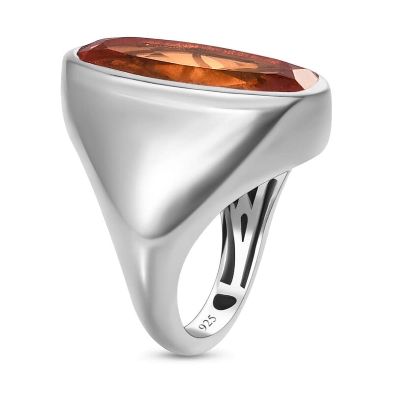 Padparadscha Quartz (Triplet) 8.00 ctw Ring in Platinum Over Sterling Silver (Size 6.5)