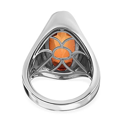 Padparadscha Quartz (Triplet) 8.00 ctw Ring in Platinum Over Sterling Silver (Size 6.5)
