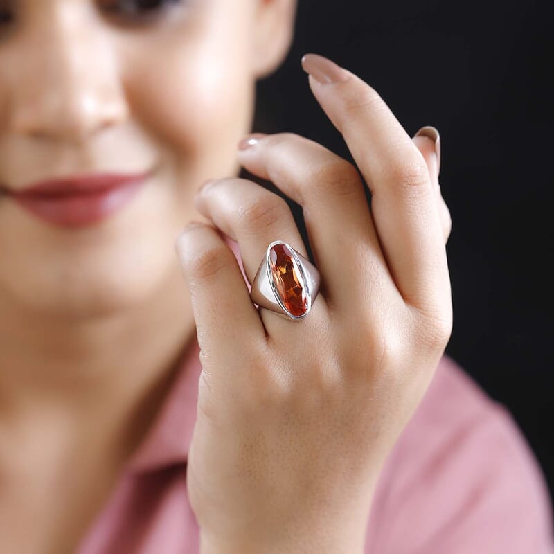 Padparadscha Quartz (Triplet) 8.00 ctw Ring in Platinum Over Sterling Silver (Size 8.0)