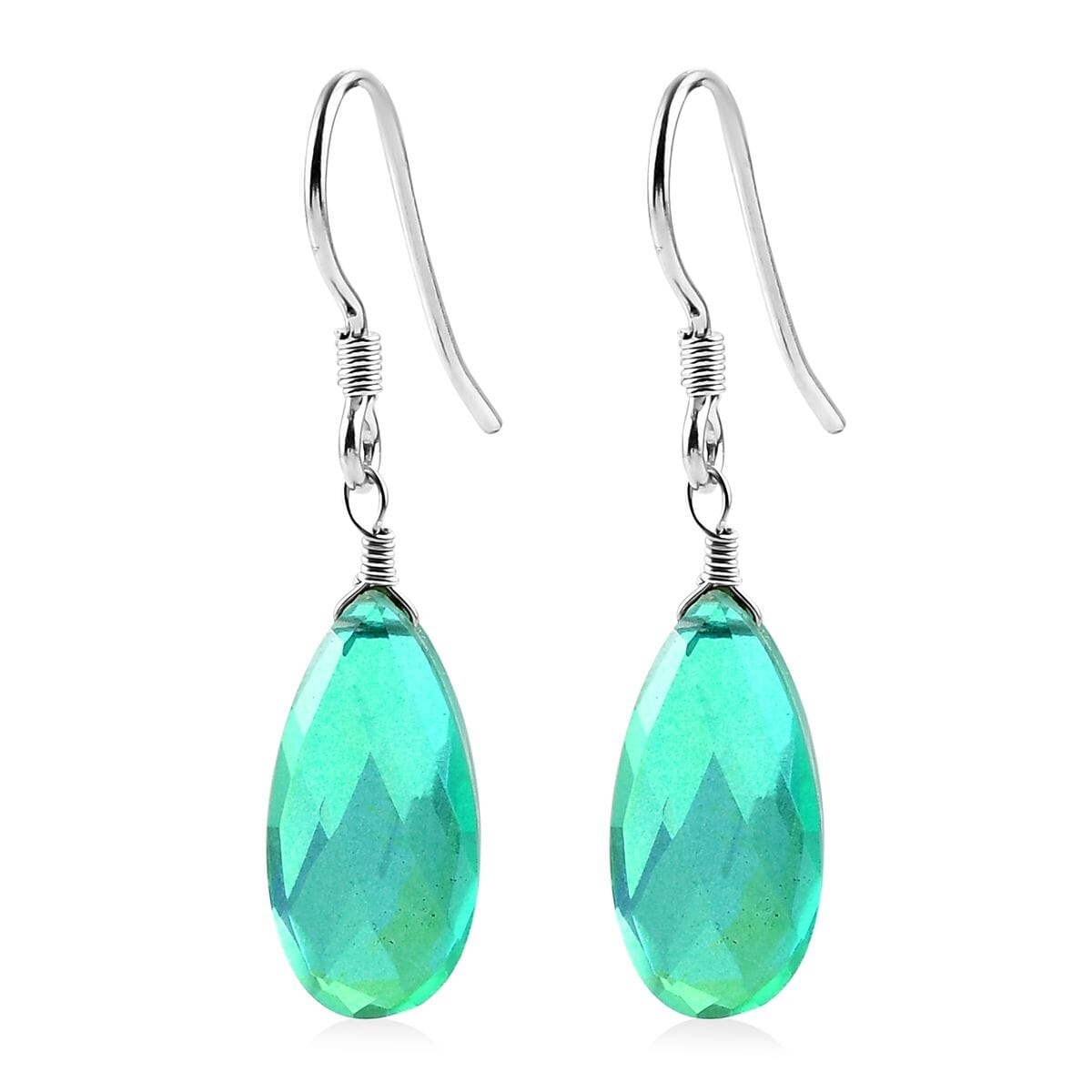 Peacock Quartz (Triplet) Dangle Earrings in Sterling Silver 12.65 ctw image number 3