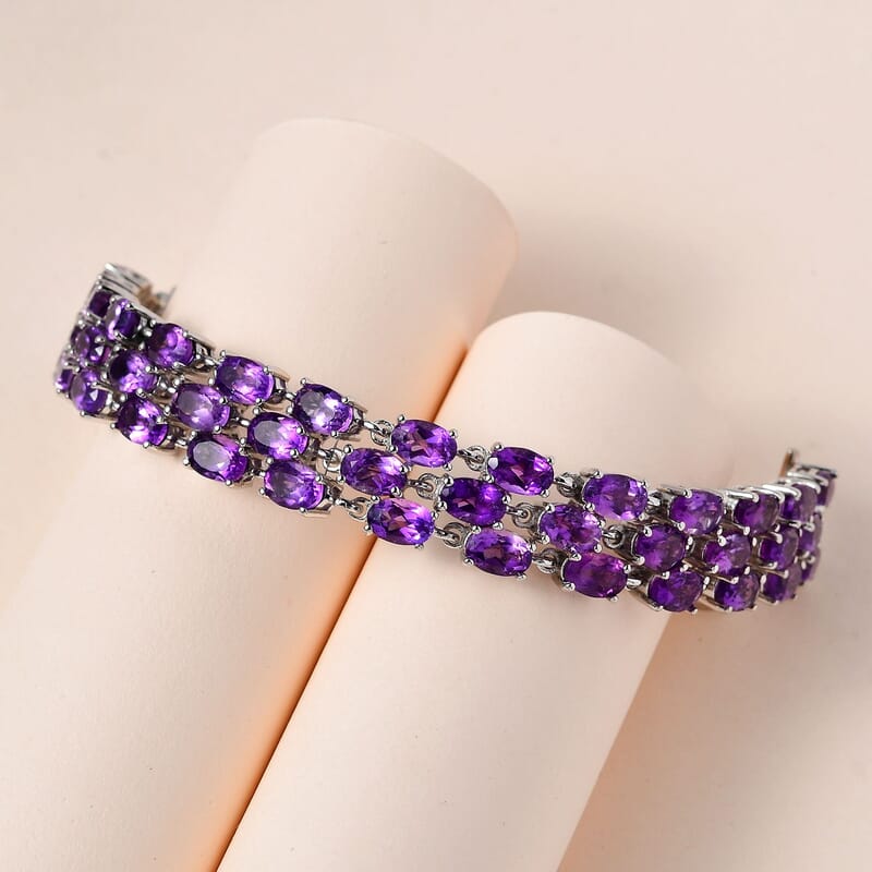 African Amethyst Adjustable Bracelet in Platinum Over Sterling Silver (6.50-8.0In) 17.10 ctw
