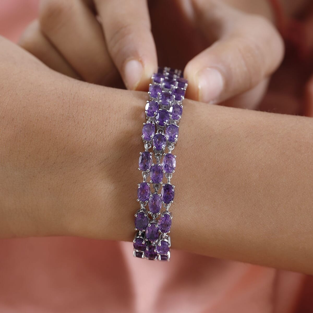 Amethyst Bracelet in Platinum Over Sterling Silver (6.50 In) 18.65 ctw image number 2