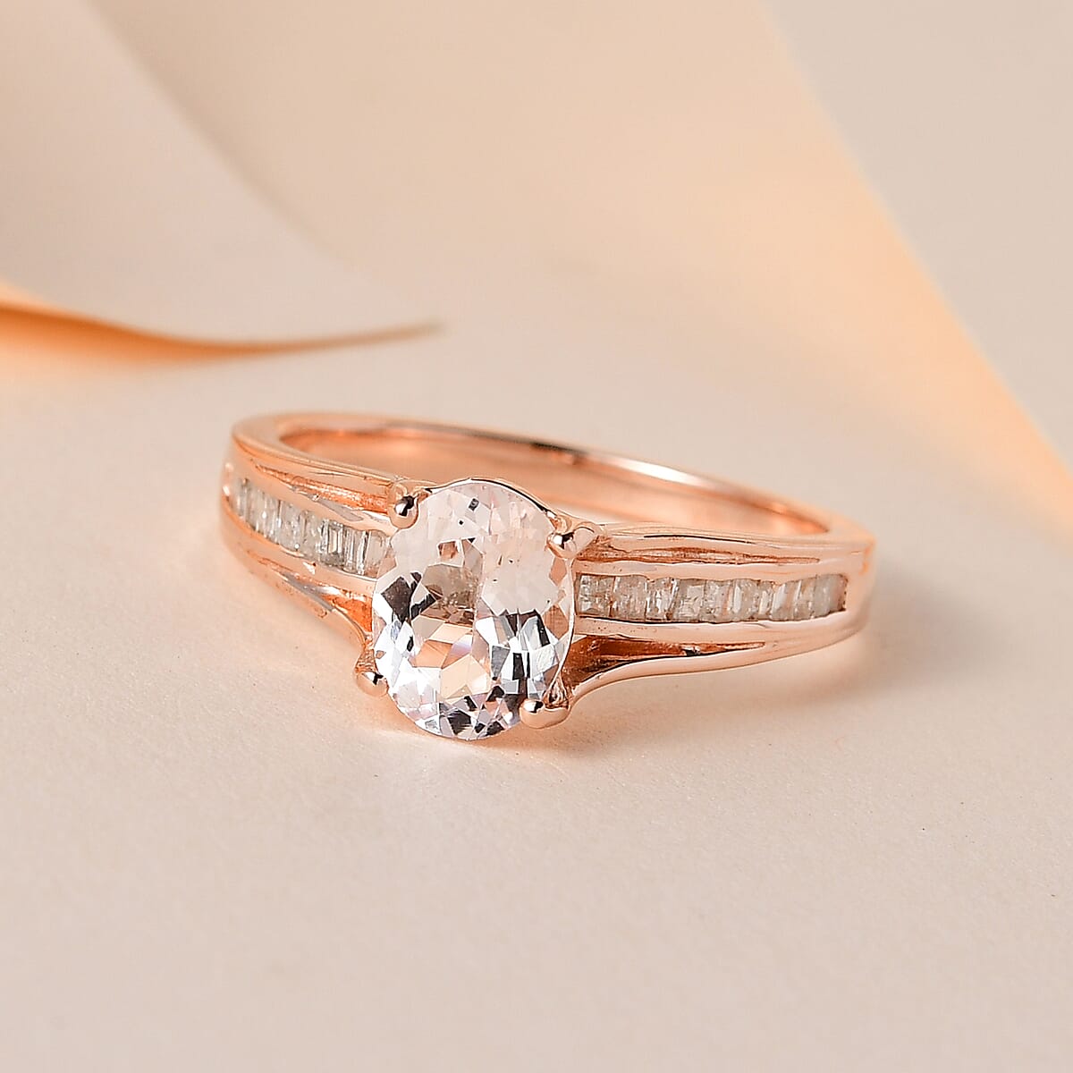Pink Morganite and Diamond Ring in Vermeil Rose Gold Over Sterling Silver 1.25 ctw (Del. In 5-7 Days) image number 1