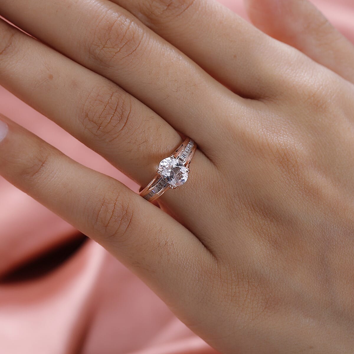 Pink Morganite and Diamond Ring in Vermeil Rose Gold Over Sterling Silver 1.25 ctw (Del. In 5-7 Days) image number 2