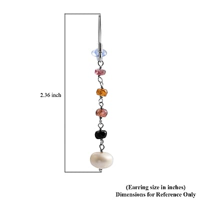 Freshwater Pearl and Multi Sapphire Earrings in Sterling Silver 2.00 ctw