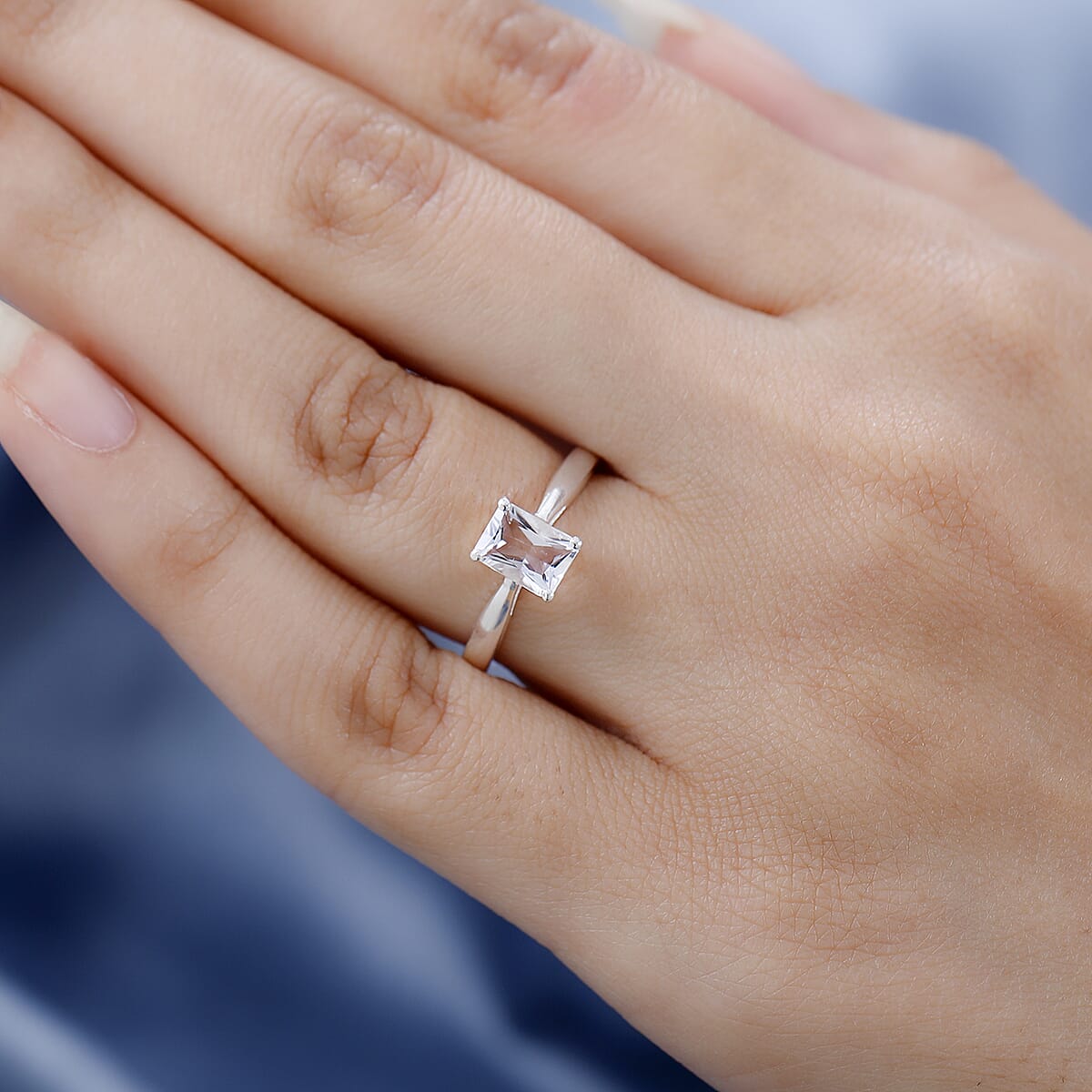 Radiant Cut Brazilian Petalite Solitaire Ring in Sterling Silver (Size 10.0) 0.75 ctw image number 2