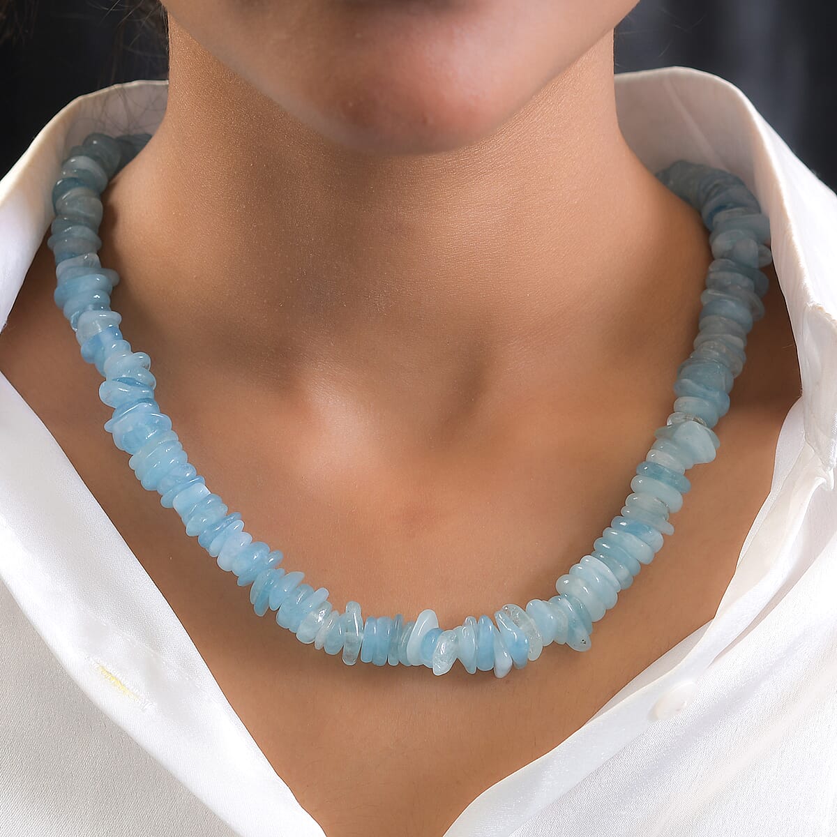 Aquamarine Chips Necklace 20 Inches in Sterling Silver 450.00 ctw image number 2