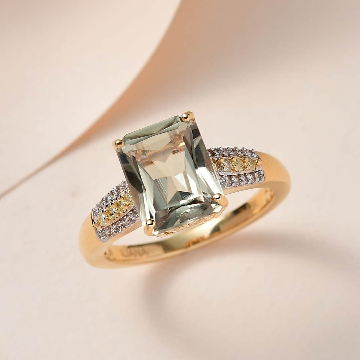 Iliana 18K Yellow Gold Radiant Cut AAA Turkizite, SI Natural Yellow and White Diamond Ring 4.15 Grams 4.10 ctw image number 1