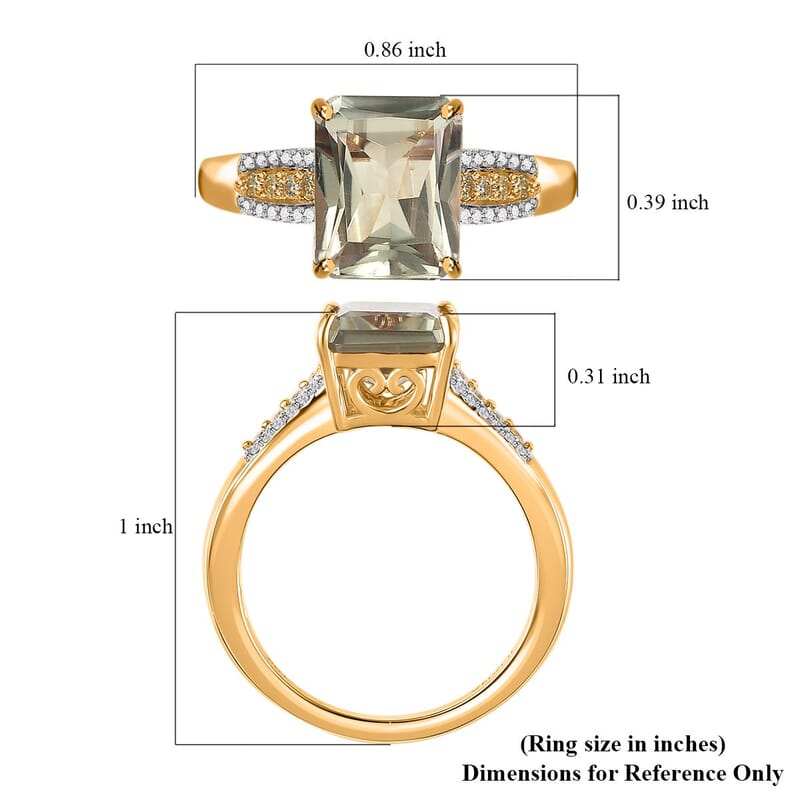 Iliana 18K Yellow Gold Radiant Cut AAA Turkizite, SI Natural Yellow and White Diamond Ring (Size 6.0) 4.15 Grams 4.10 ctw