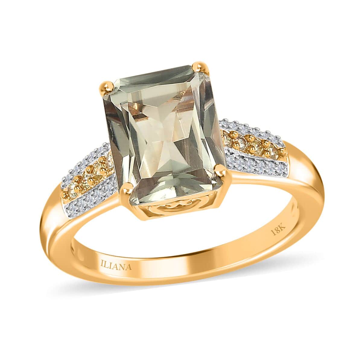 Iliana 18K Yellow Gold Radiant Cut AAA Turkizite, SI Natural Yellow and White Diamond Ring (Size 8.0) 4.15 Grams 4.10 ctw image number 0