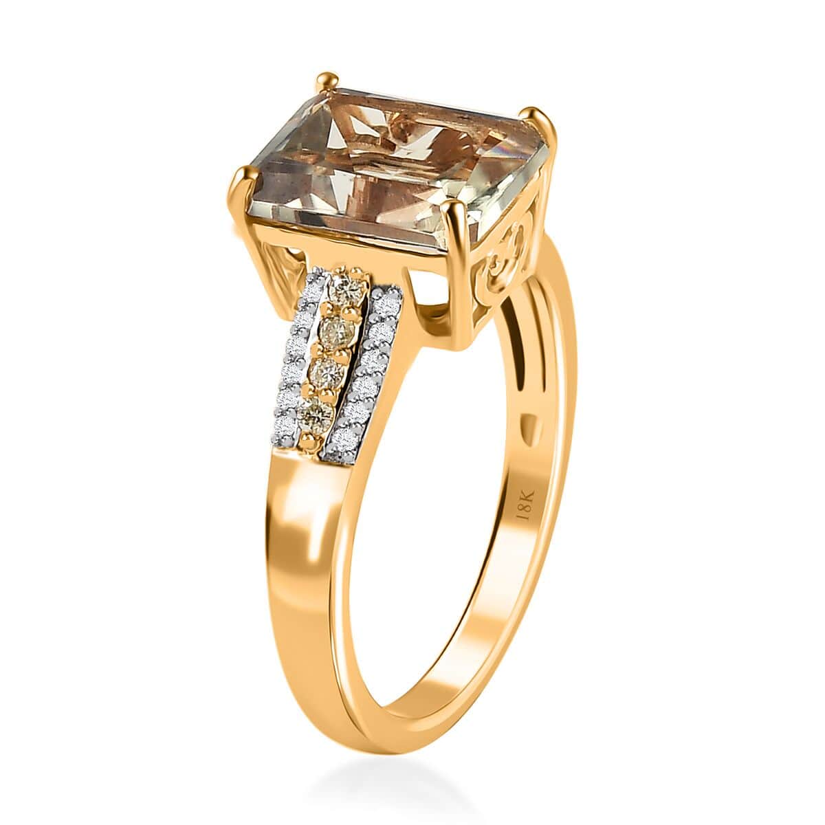 Iliana 18K Yellow Gold Radiant Cut AAA Turkizite, SI Natural Yellow and White Diamond Ring (Size 8.0) 4.15 Grams 4.10 ctw image number 3