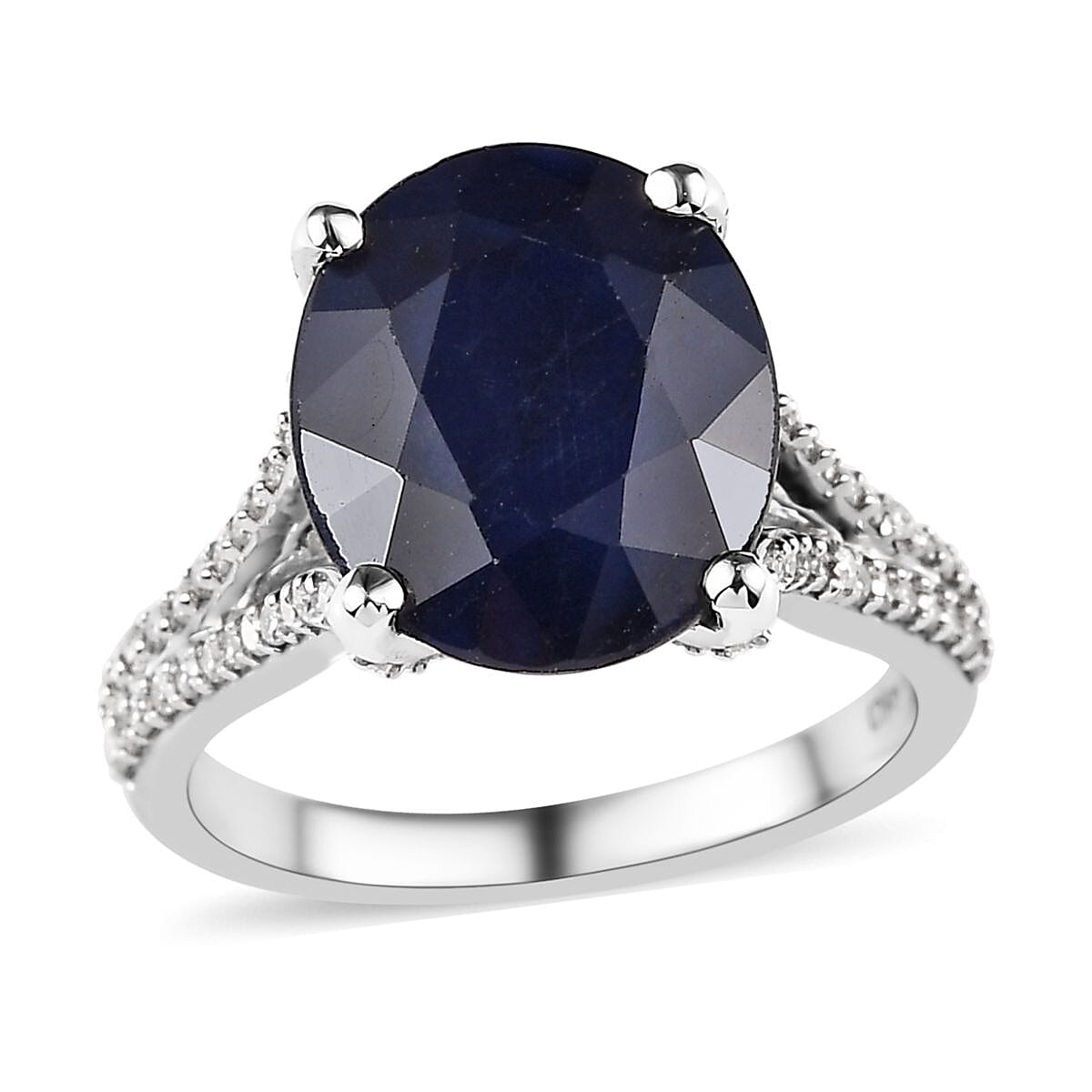 Madagascar Blue Sapphire (DF) and Moissanite Ring in Platinum Over Sterling Silver (Size 10.0) 6.30 ctw