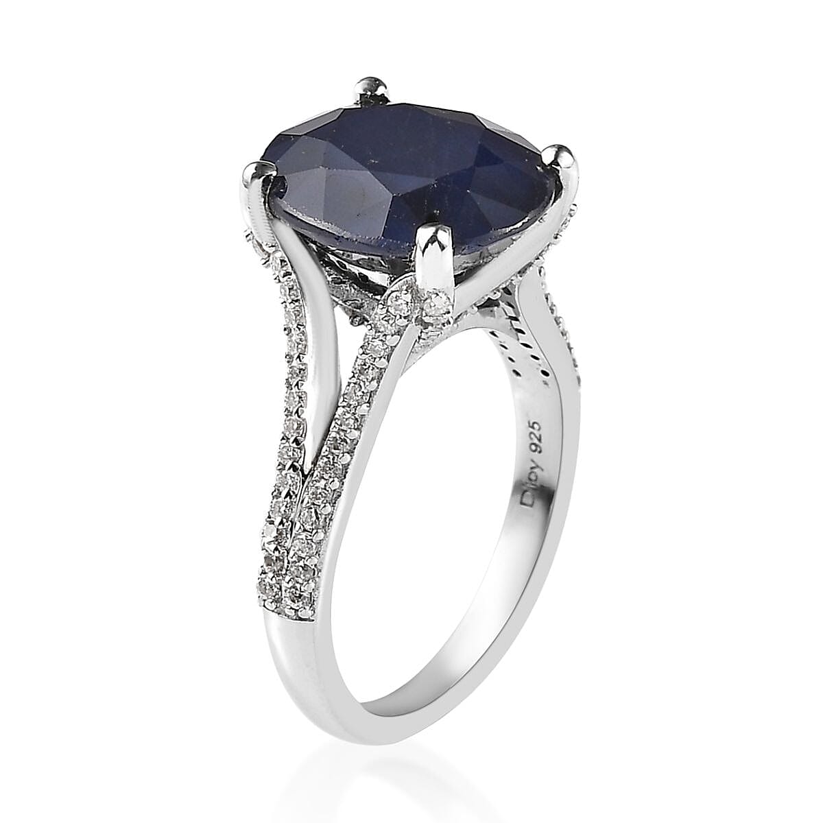 Madagascar Blue Sapphire (DF) and Moissanite Ring in Platinum Over Sterling Silver 6.30 ctw image number 3