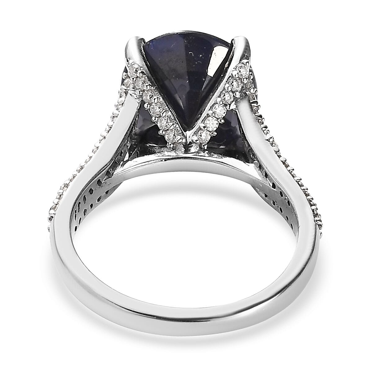 Madagascar Blue Sapphire (DF) and Moissanite Ring in Platinum Over Sterling Silver 6.30 ctw image number 4