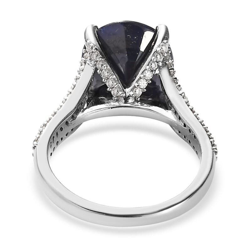 Madagascar Blue Sapphire (DF) and Moissanite Ring in Platinum Over Sterling Silver (Size 10.0) 6.30 ctw