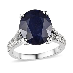 Madagascar Blue Sapphire (DF) and Moissanite Ring in Platinum Over Sterling Silver (Size 9.0) 6.30 ctw