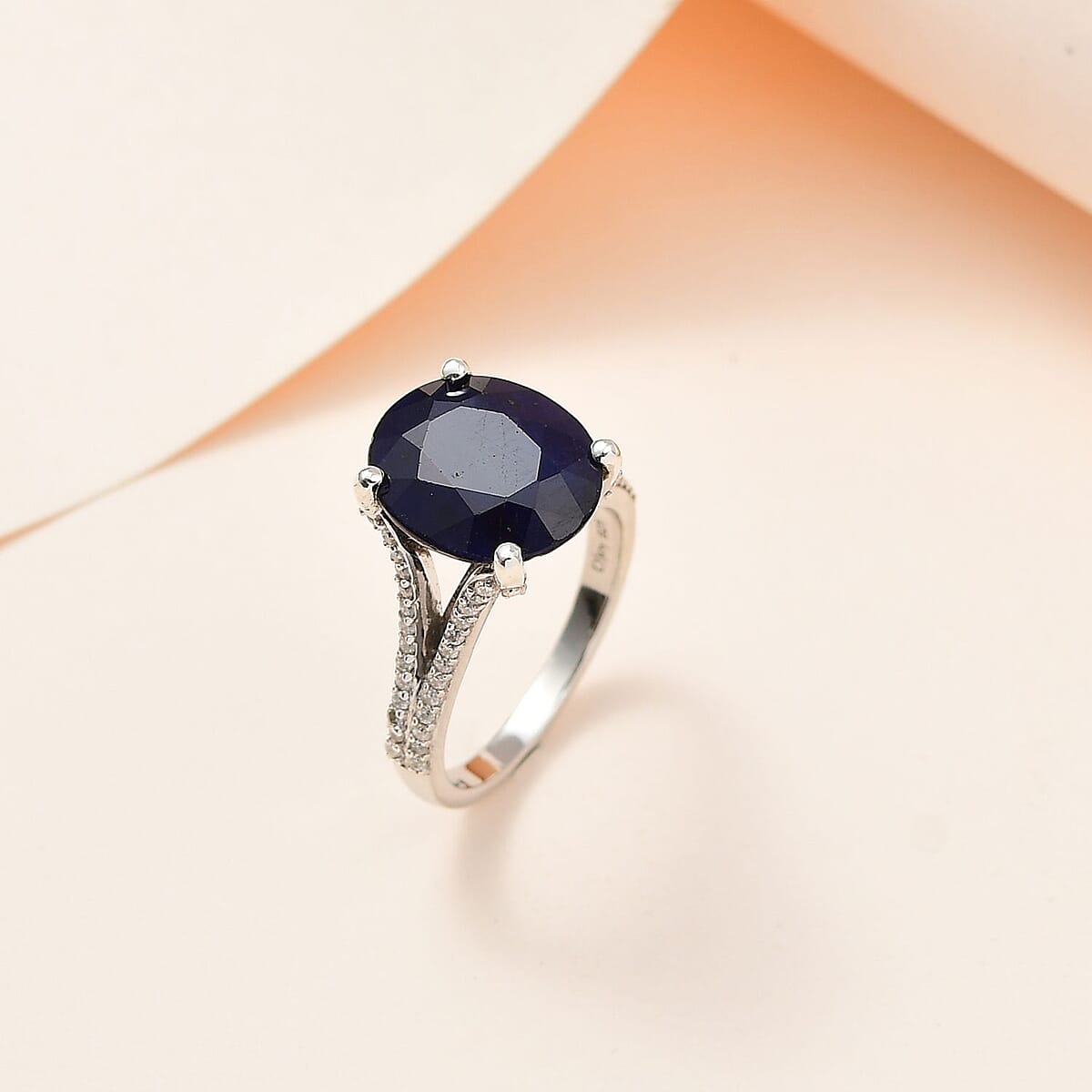 Madagascar Blue Sapphire (DF) and Moissanite Ring in Platinum Over Sterling Silver (Size 9.0) 6.30 ctw image number 1