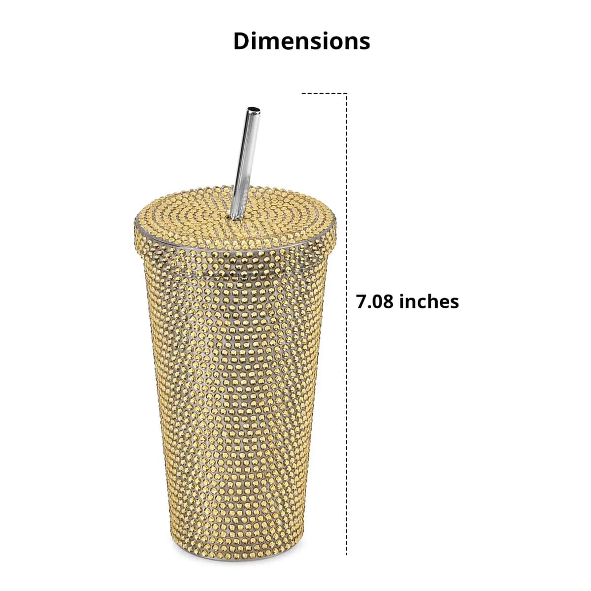 Champagne Crystal Studded Double Walled Reusable Leak Proof Stainless Cup with Straw 18oz, Quencher Travel Tumbler image number 3