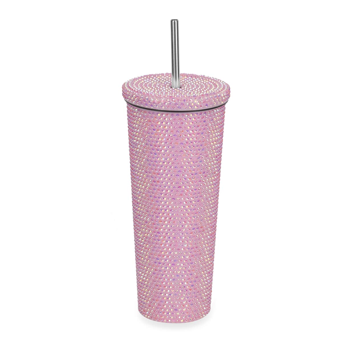 Pink Crystal Studded Double Walled Reusable Leak Proof Stainless Cup with Straw 24oz, Quencher Travel Tumbler image number 0