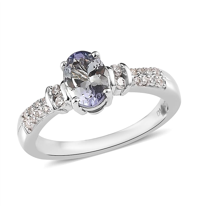 Peacock Tanzanite and White Zircon Ring in Platinum Over Sterling Silver (Size 10.0) 1.00 ctw