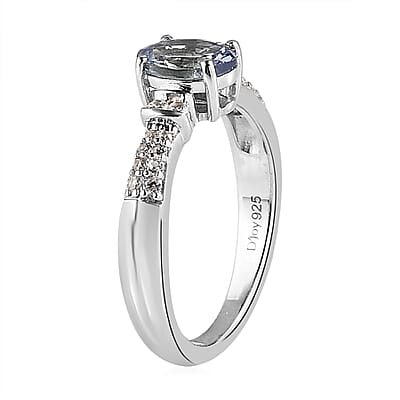 Peacock Tanzanite and White Zircon Ring in Platinum Over Sterling Silver (Size 10.0) 1.00 ctw