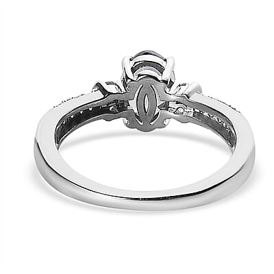 Peacock Tanzanite and White Zircon Ring in Platinum Over Sterling Silver (Size 10.0) 1.00 ctw