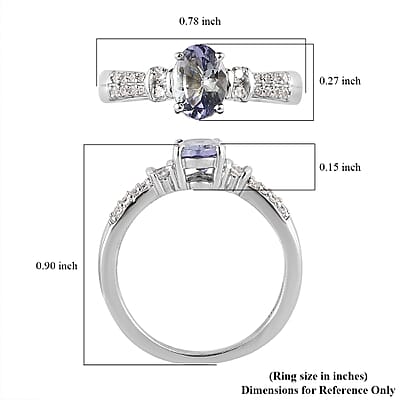 Peacock Tanzanite and White Zircon Ring in Platinum Over Sterling Silver (Size 10.0) 1.00 ctw