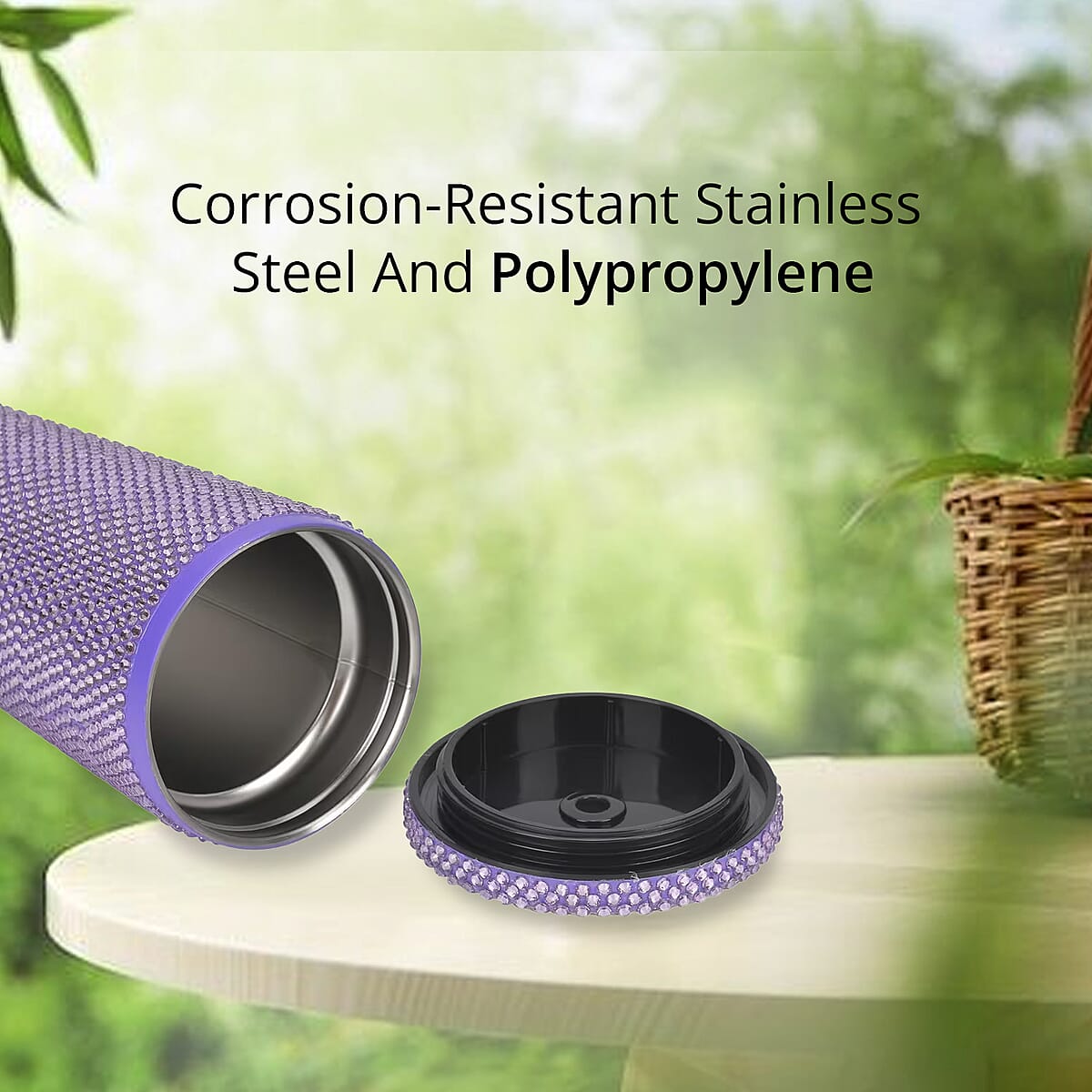 Crystal Studded Double Walled Reusable Leak Proof Stainless Cup with Straw 24oz, Quencher Travel Tumbler - Purple image number 5