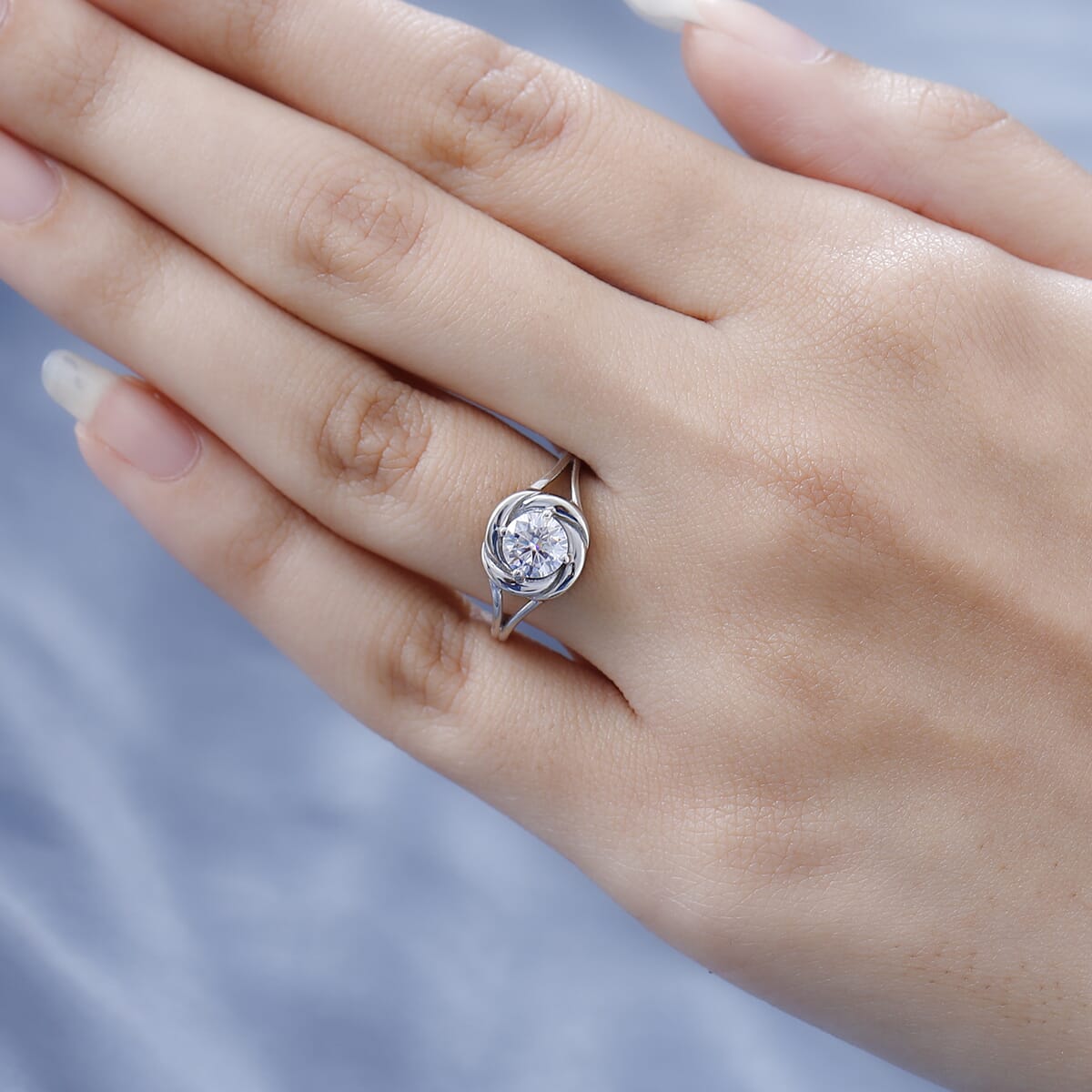 Moissanite Solitaire Ring in Platinum Over Sterling Silver (Size 10.0) 0.75 ctw image number 2