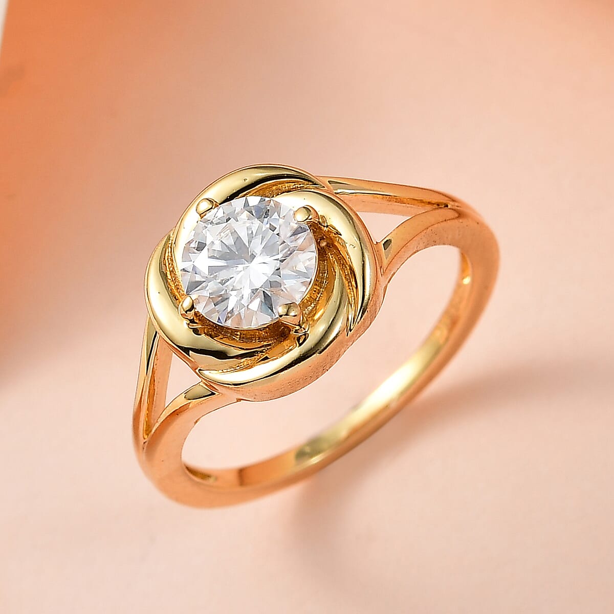 Moissanite Solitaire Ring in Vermeil Yellow Gold Over Sterling Silver (Size 7.0) 0.75 ctw image number 1