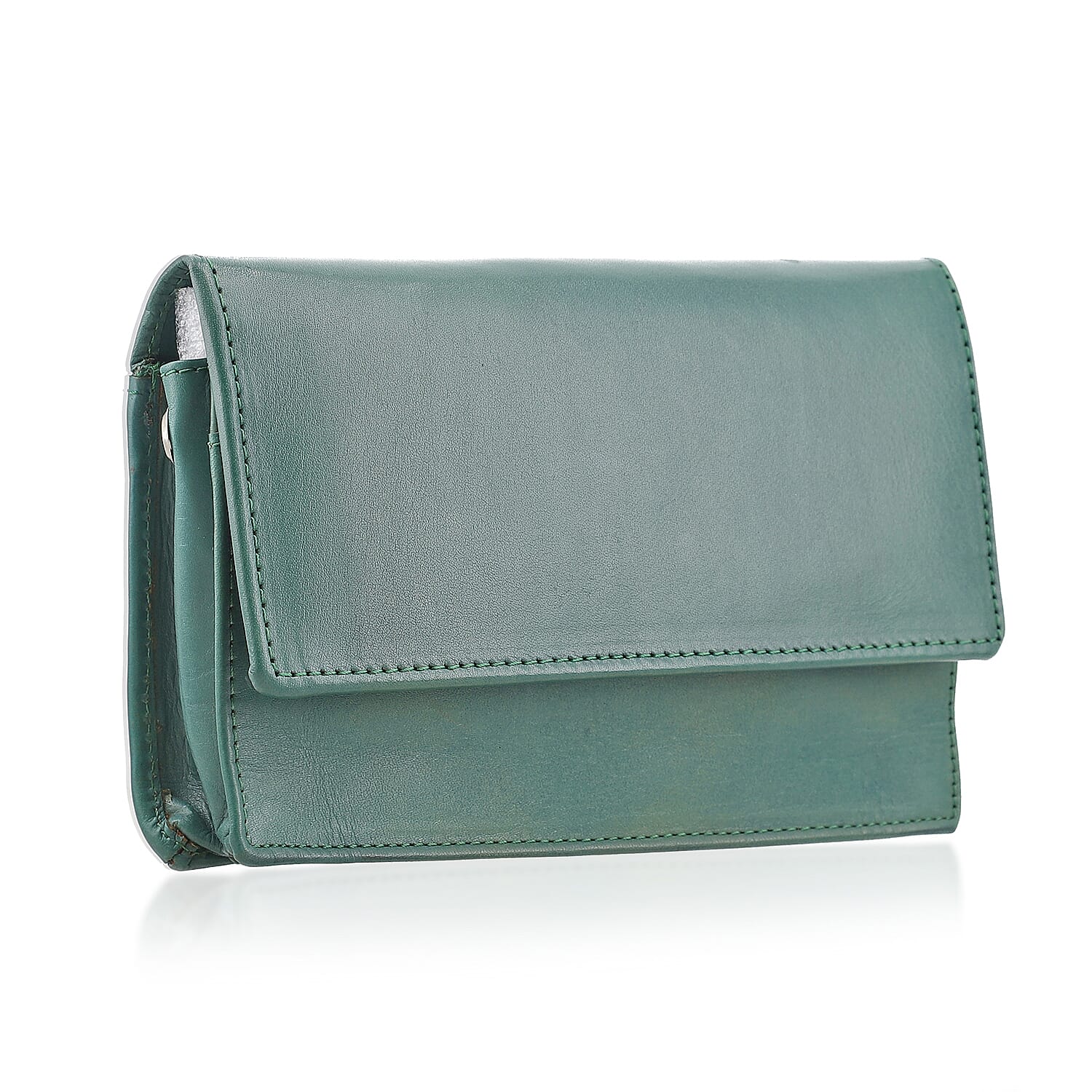 Green RFID Protected Genuine Leather Mobile Phone Crossbody Wallet